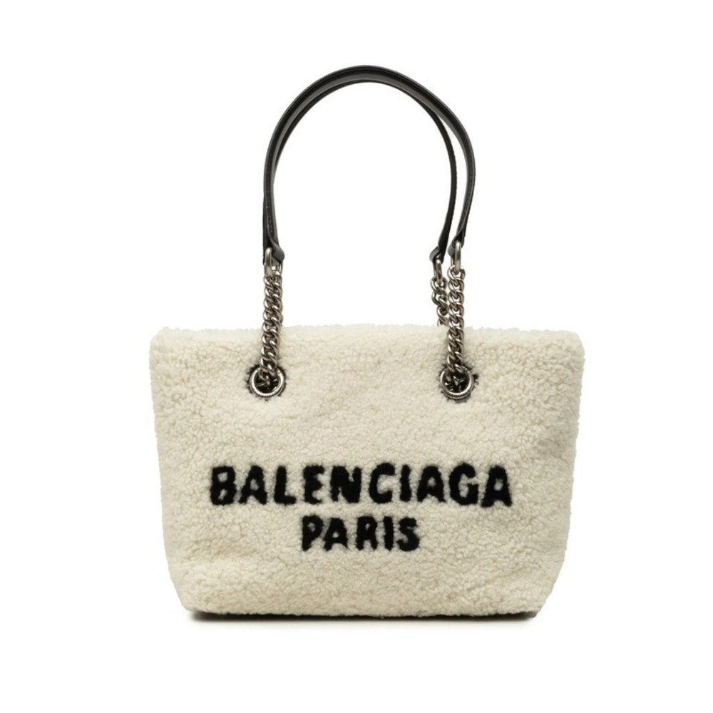 Balenciaga Duty-Free Tote Bag 759941 White Black Boa Leather Women's BALENCIAGA